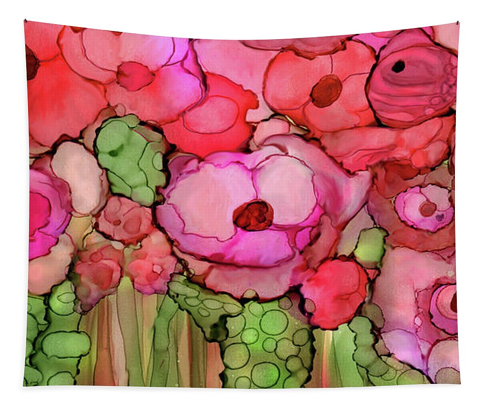 Carol Cavalaris Tapestry featuring the mixed media Poppy Bloomies 4 - Pink by Carol Cavalaris