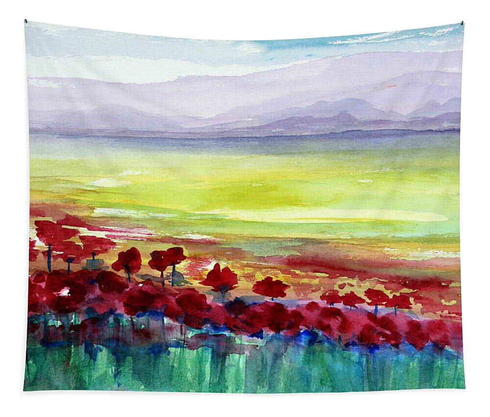 Floral Tapestry featuring the painting Poppy Meadow 2 by Julie Lueders 