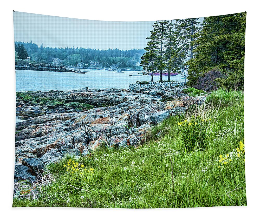  Port Clyde Tapestry featuring the photograph Port Clyde from Marshall Point by Daniel Hebard
