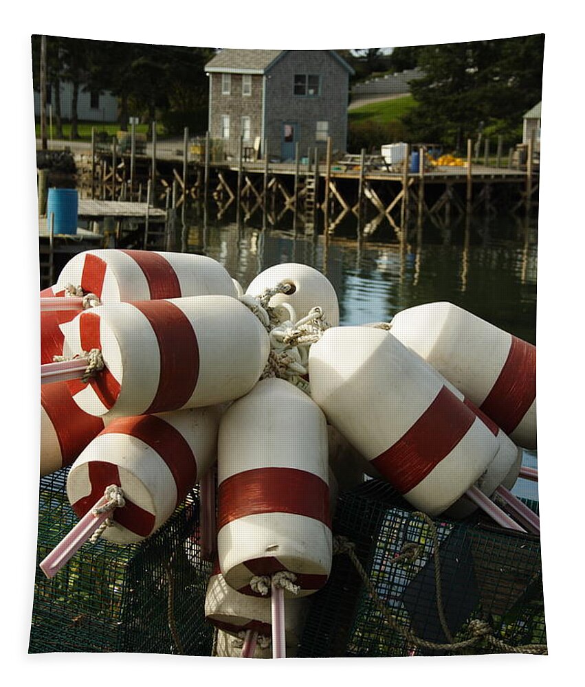 Seascape Tapestry featuring the photograph Port Clyde Maine Bouys by Doug Mills