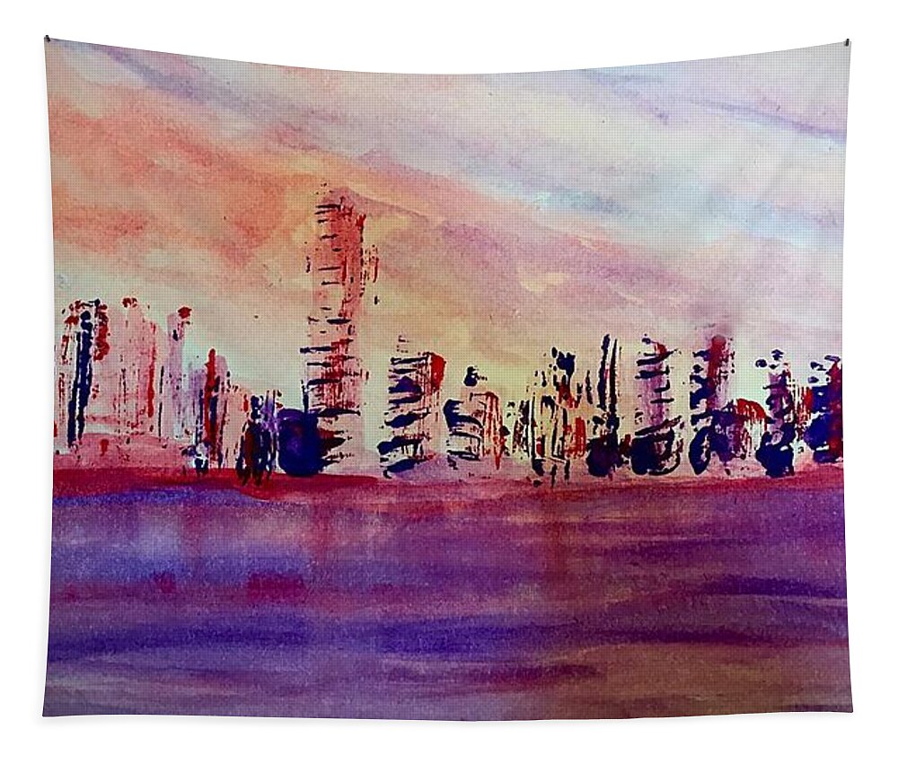 Miami Port Tapestry featuring the painting Port of Miami Abstract by Anne Sands