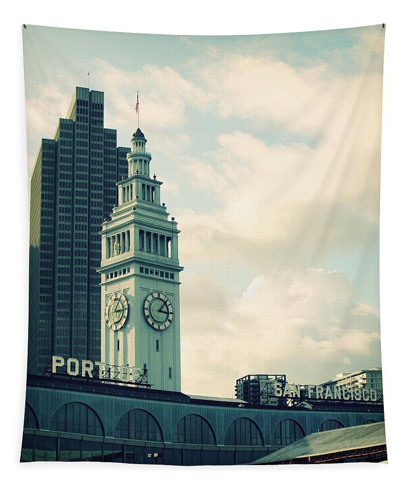 Clock Tapestry featuring the photograph Port of San Francisco by Linda Woods