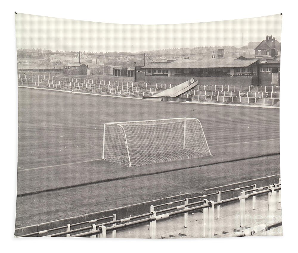  Tapestry featuring the photograph Port Vale - Vale Park - Lorne Street Stand 1 - BW - September 1968 by Legendary Football Grounds