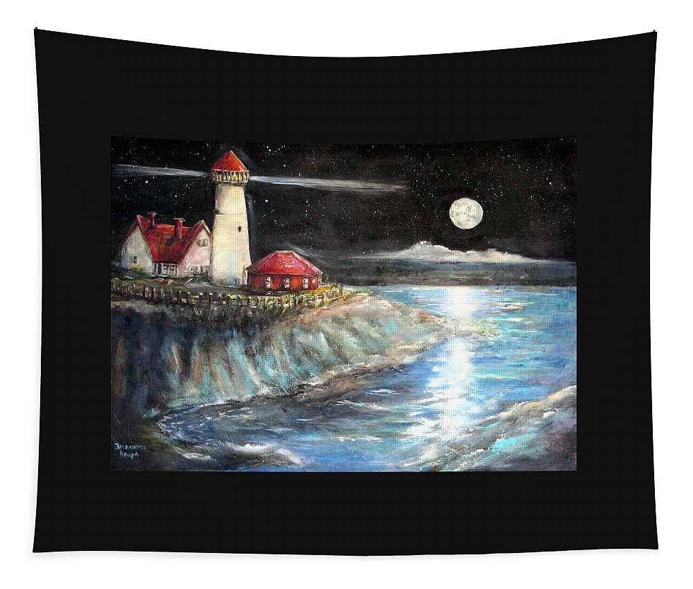 Portland Maine Tapestry featuring the painting Portland Maine Twilight by Bernadette Krupa