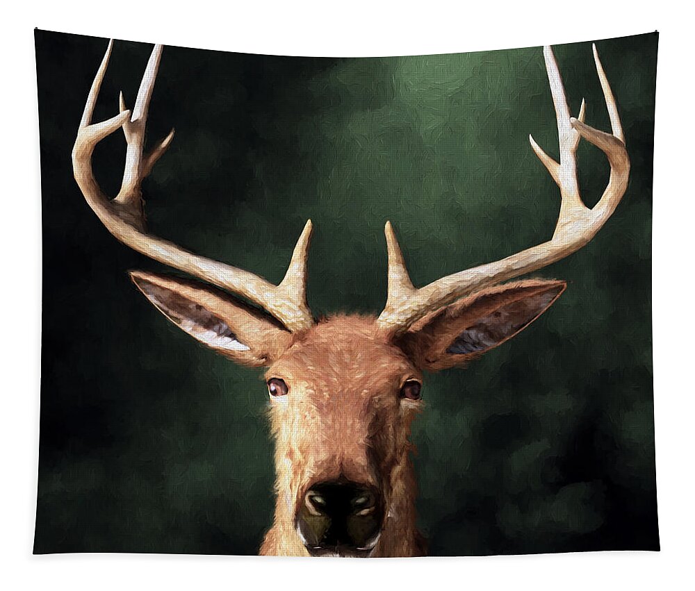 Deer Tapestry featuring the digital art Portrait of a Buck by Daniel Eskridge