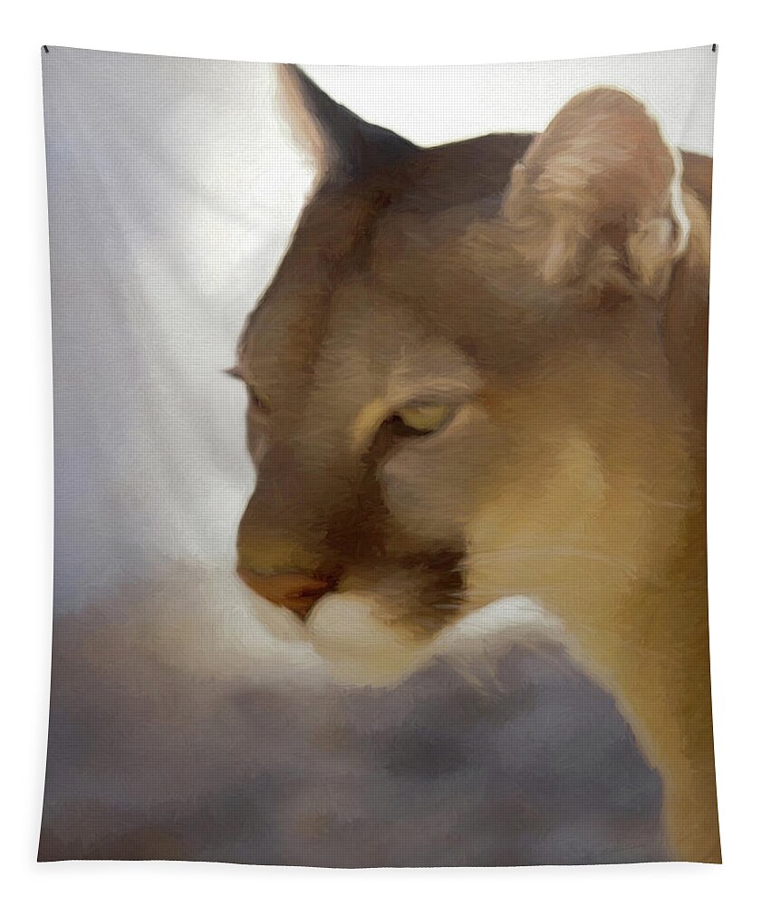 Mountain Lion Tapestry featuring the digital art Portrait of a Cougar by Ernest Echols