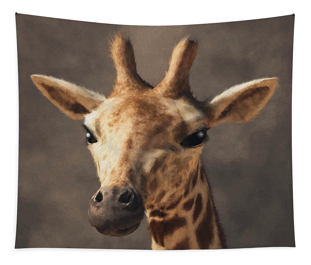 Giraffe Head Tapestry featuring the digital art Portrait of a Giraffe by Daniel Eskridge