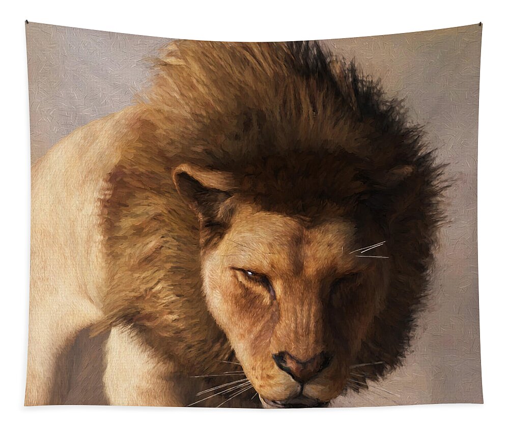 Lion Head Tapestry featuring the digital art Portrait of a Lion by Daniel Eskridge
