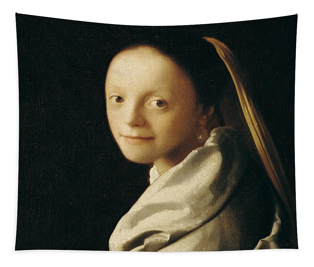 Vermeer Tapestry featuring the painting Portrait of a Young Woman by Jan Vermeer
