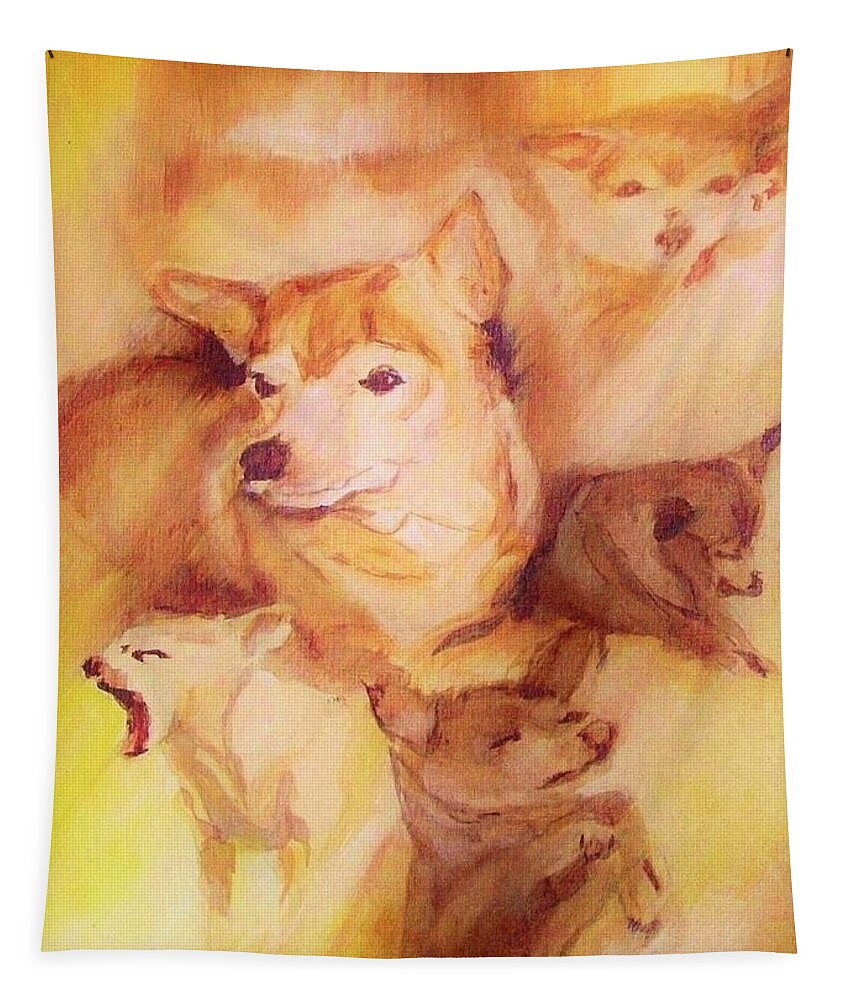 Dog Tapestry featuring the painting Portrait Of Chi Chi by Denise F Fulmer