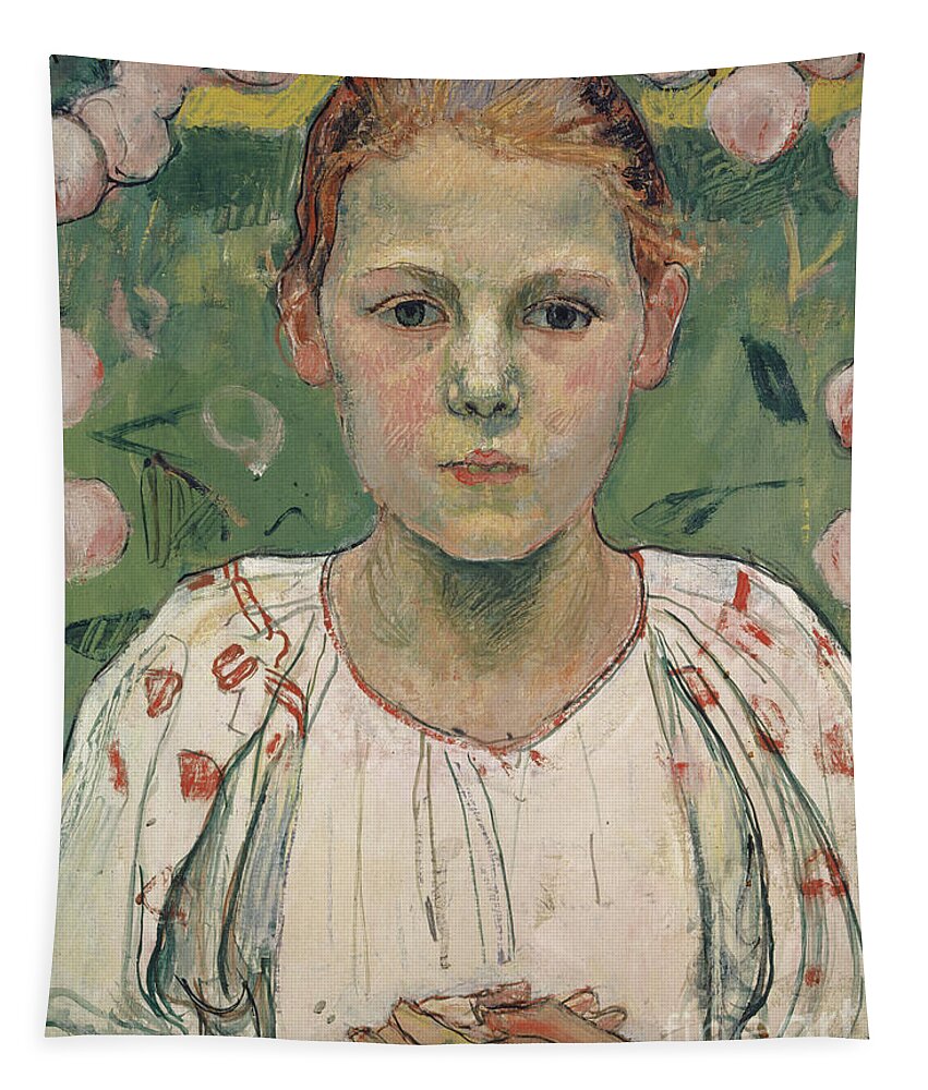 Young Tapestry featuring the painting Portrait of Kathe von Bach in the Garden by Ferdinand Hodler