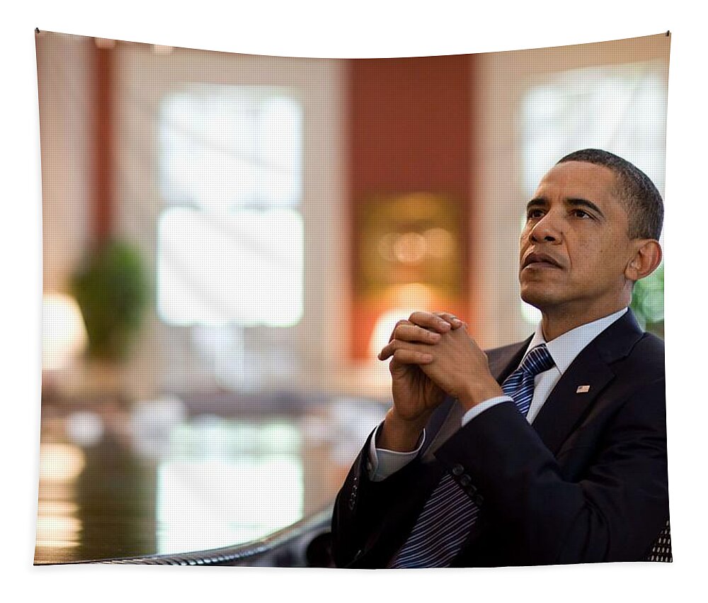 President Tapestry featuring the painting Portrait of President Barack Obama 16 by Celestial Images