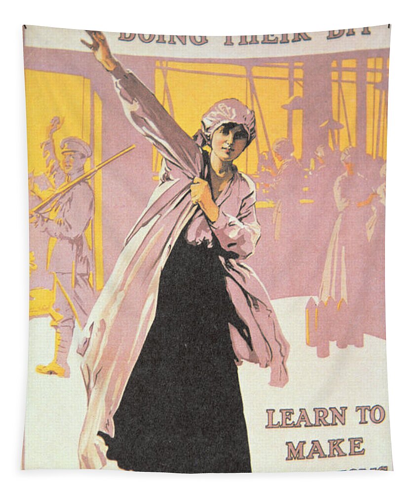World War One;first World War;ww1;wwi;1st;home Front;propaganda;female;woman;worker;working;munitions Factory;overall;war Effort;industry;labour;labourer;labourers;great War;morale;advert;advertising;advertisement Tapestry featuring the painting Poster depicting women making munitions by English School