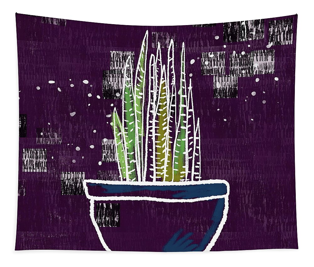 Purple Tapestry featuring the mixed media Potted Snake Plant- Art by Linda Woods by Linda Woods