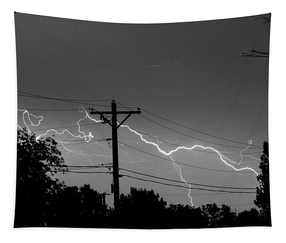 Lightning Tapestry featuring the photograph Power Lines BW Fine Art Photo Print by James BO Insogna