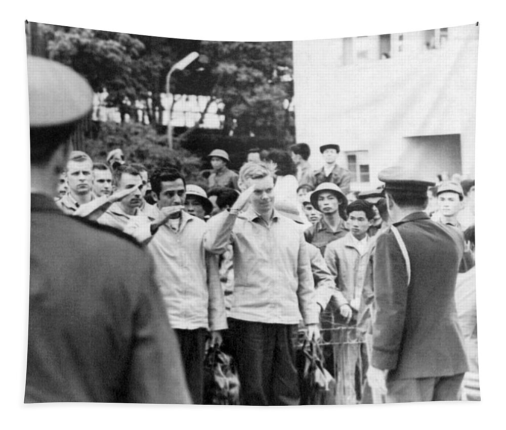 1970s Tapestry featuring the photograph POWS To Leave Hanoi by Underwood Archives