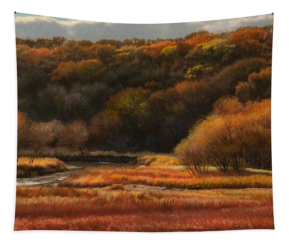 Autumn Landscape Drawings Tapestry featuring the drawing Prairie Autumn Stream No.2 by Bruce Morrison