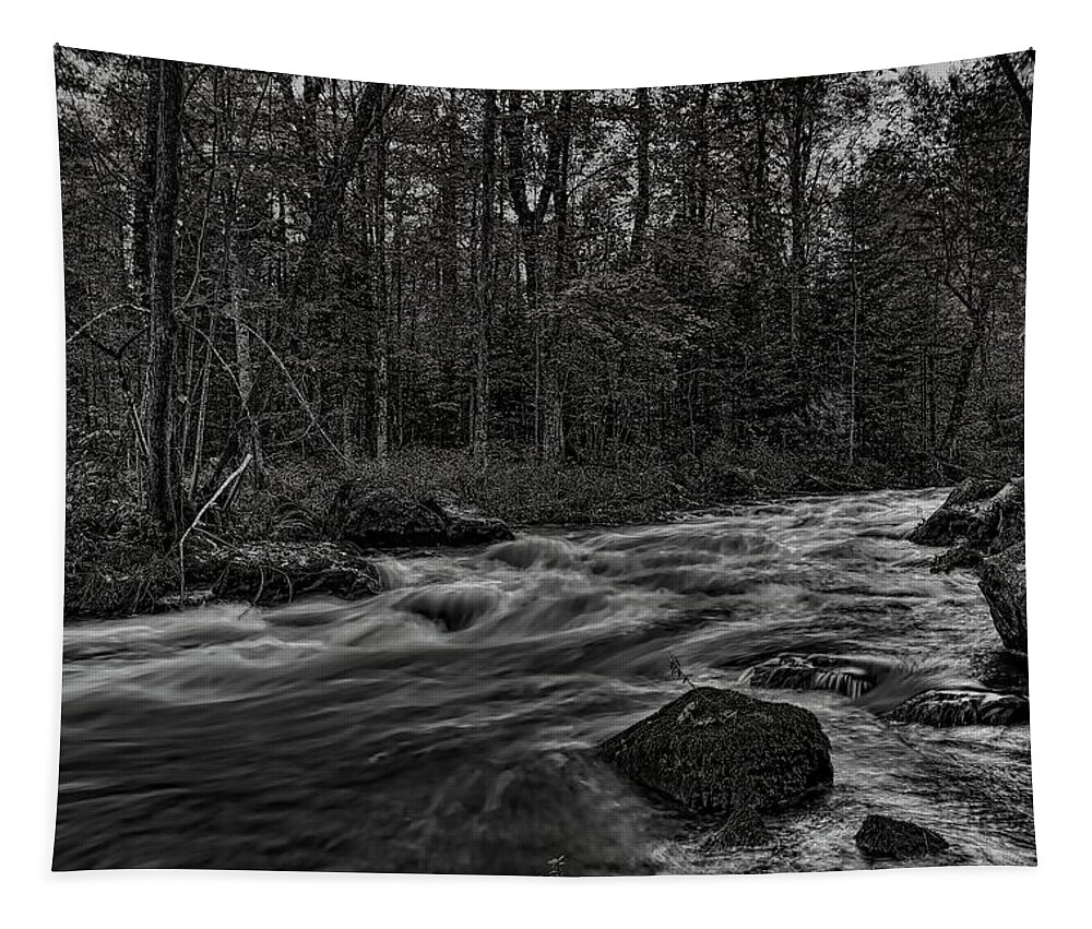 Prairie River Tapestry featuring the photograph Prairie River Whitewater Black and White by Dale Kauzlaric