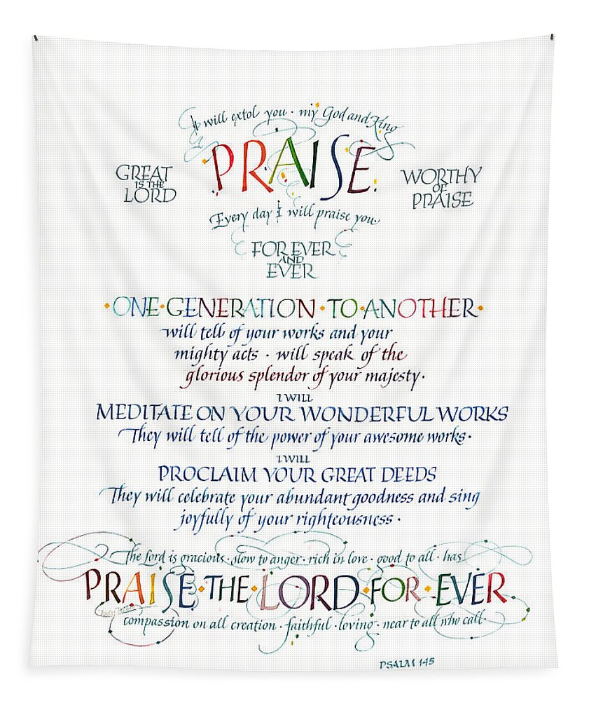 Christ Tapestry featuring the painting Praise Psalm 145 by Judy Dodds