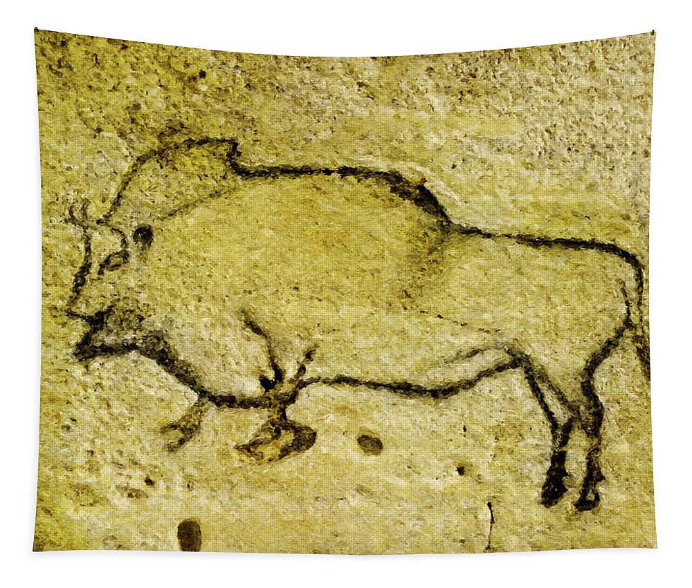 Bison Tapestry featuring the digital art Prehistoric Bison 1- La Covaciella by Weston Westmoreland