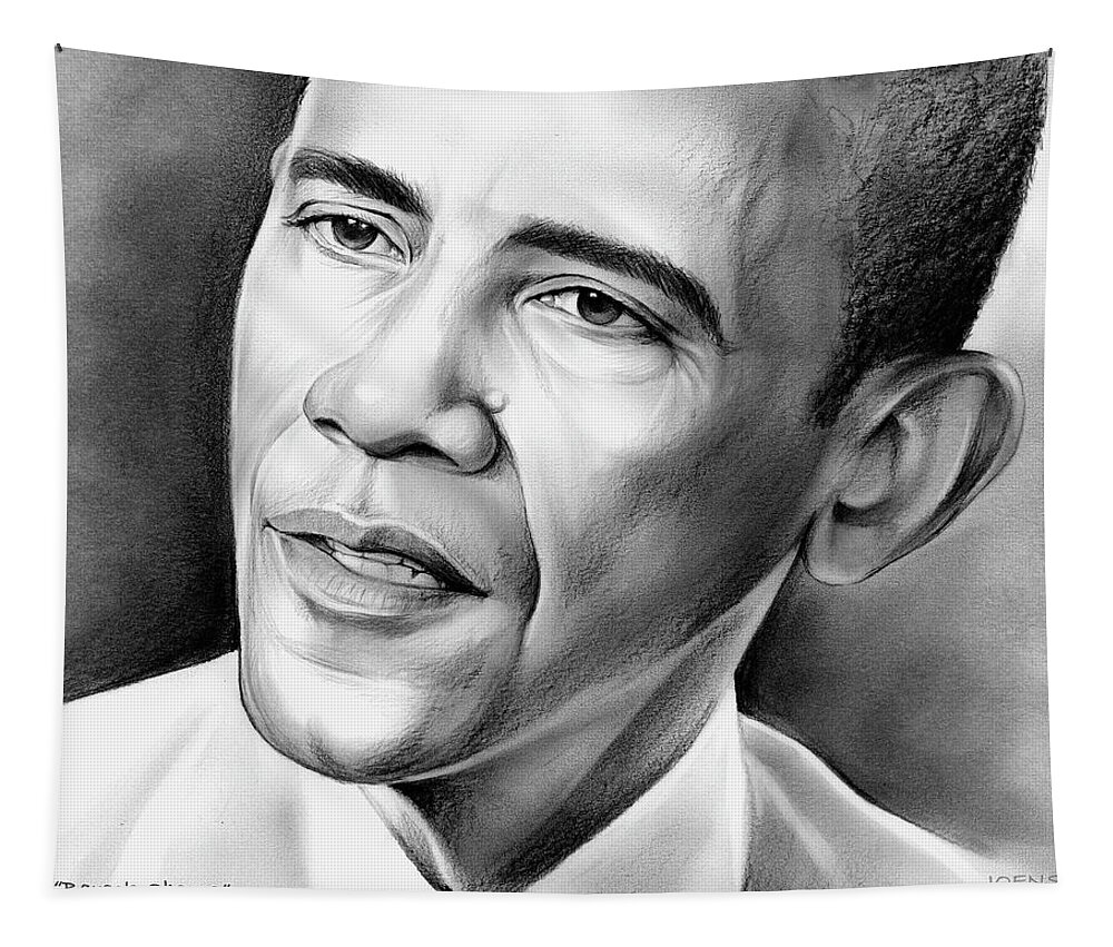 President Tapestry featuring the drawing President Barack Obama by Greg Joens