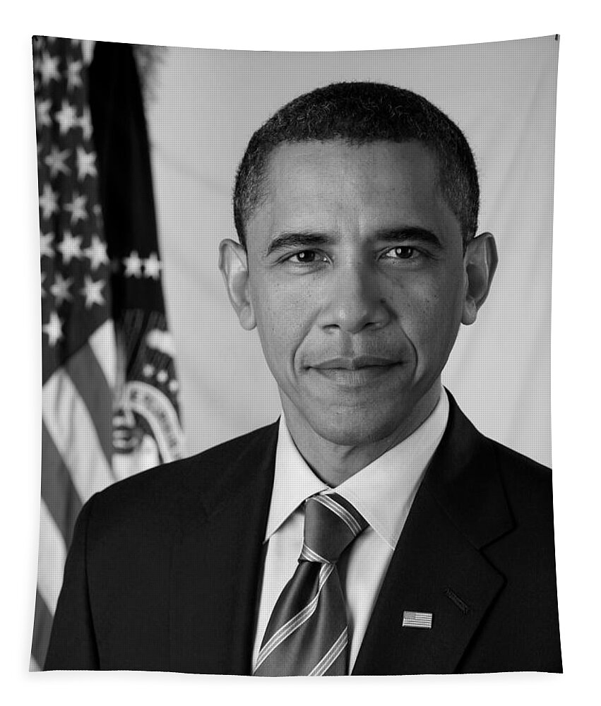 Obama Tapestry featuring the photograph President Barack Obama - Official Portrait by War Is Hell Store