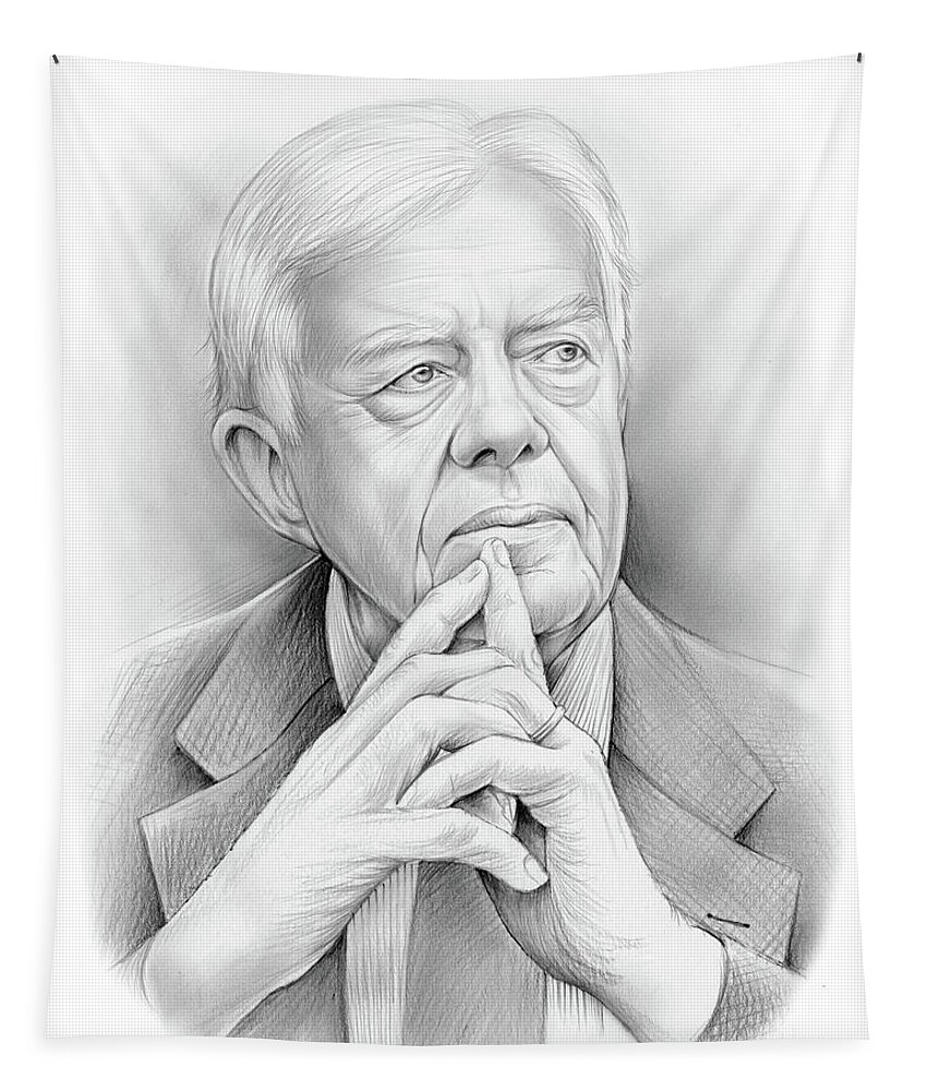 Jimmy Carter Tapestry featuring the drawing President Carter by Greg Joens