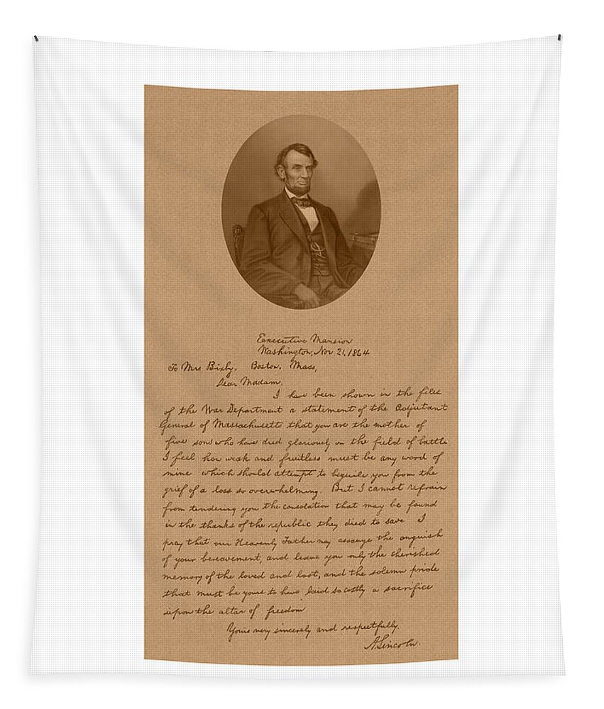 Bixby Letter Tapestry featuring the mixed media President Lincoln's Letter To Mrs. Bixby by War Is Hell Store