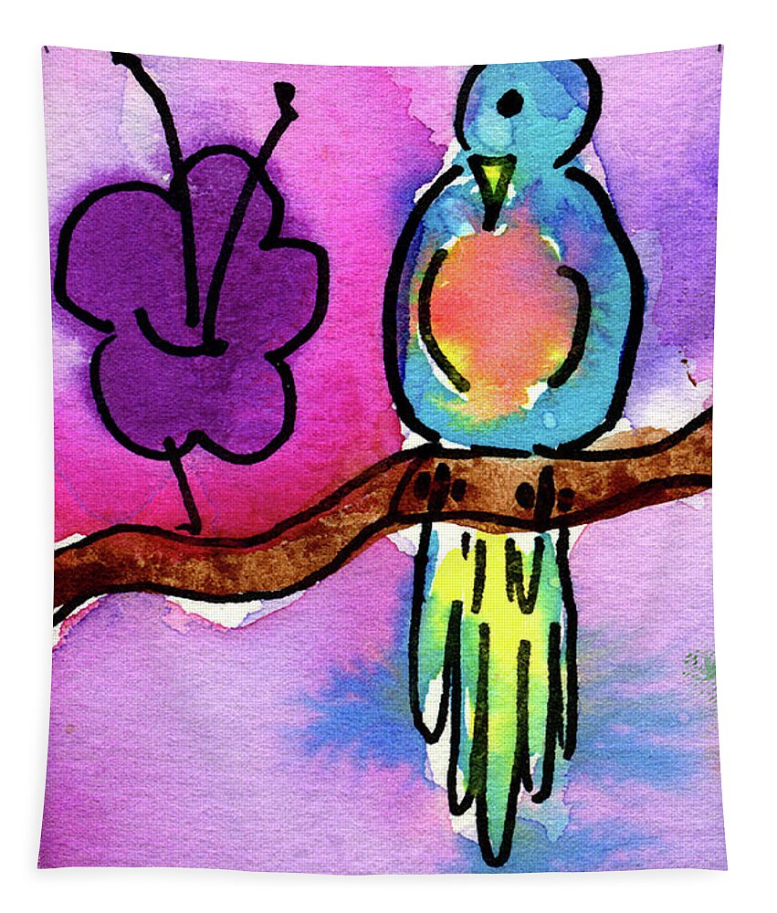Art By Kids Tapestry featuring the painting Pretty Bird by Jessie Abrams Age Twelve