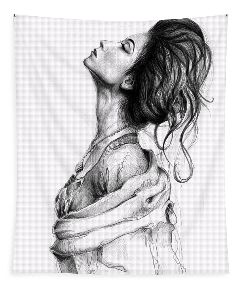Pencil Drawing Tapestry featuring the drawing Pretty Lady by Olga Shvartsur