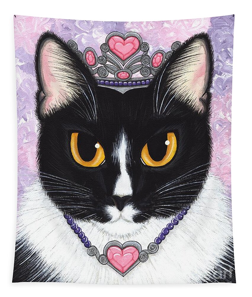 Princess Tapestry featuring the painting Princess Fiona -Tuxedo Cat by Carrie Hawks