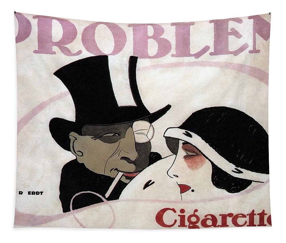 Problem Tapestry featuring the mixed media Problem Cigarettes - Vintage Art Nouveau Advertising Poster by Hans Rudi Erdt by Studio Grafiikka