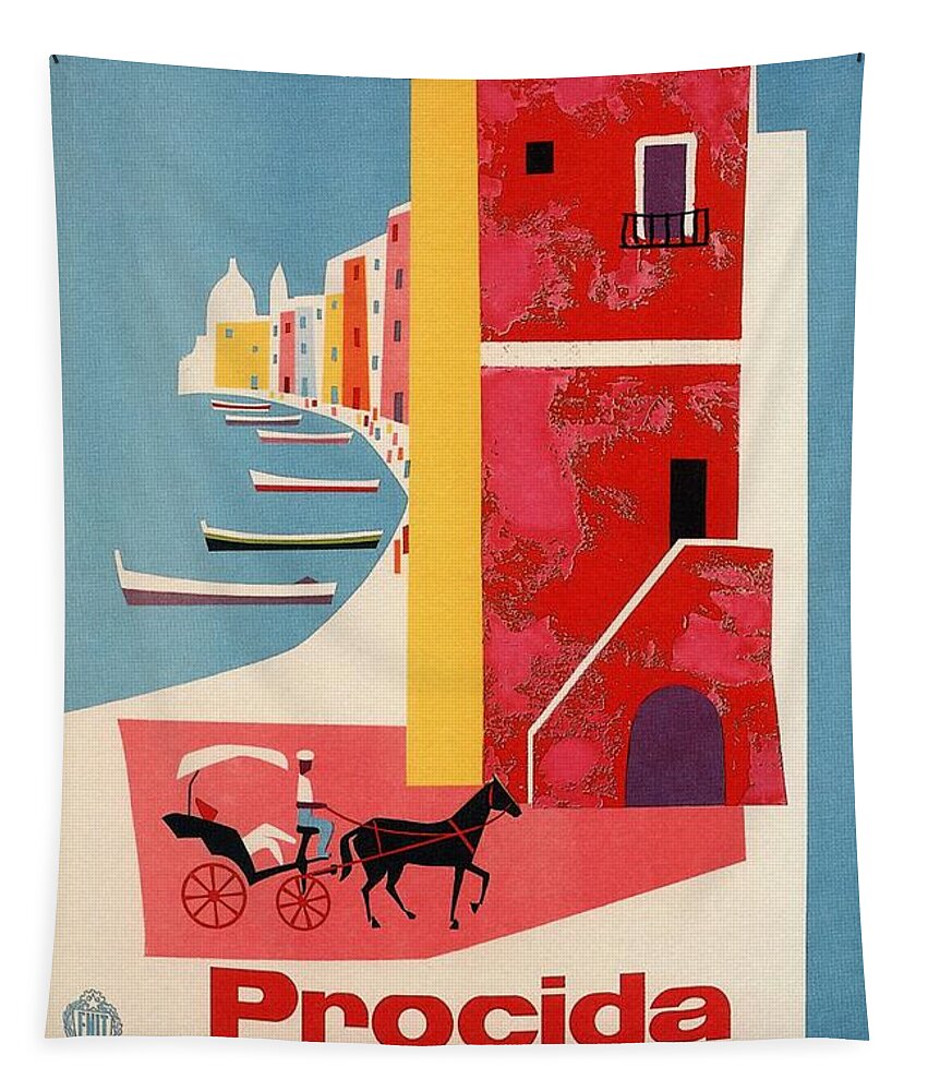 Procida Tapestry featuring the mixed media Procida - Naples, Italy - The island of Tranquility - Retro travel Poster - Vintage Poster by Studio Grafiikka