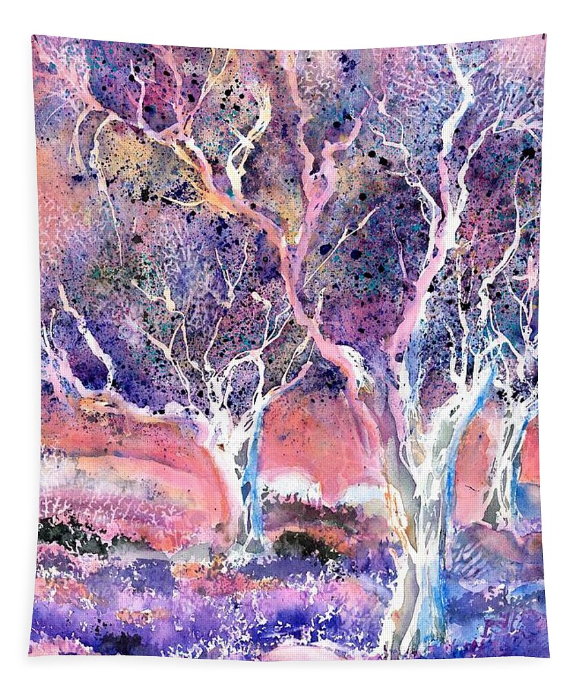 Lavender Field And Olive Trees Tapestry featuring the painting Provence Lavender Field and Olive Trees by Sabina Von Arx
