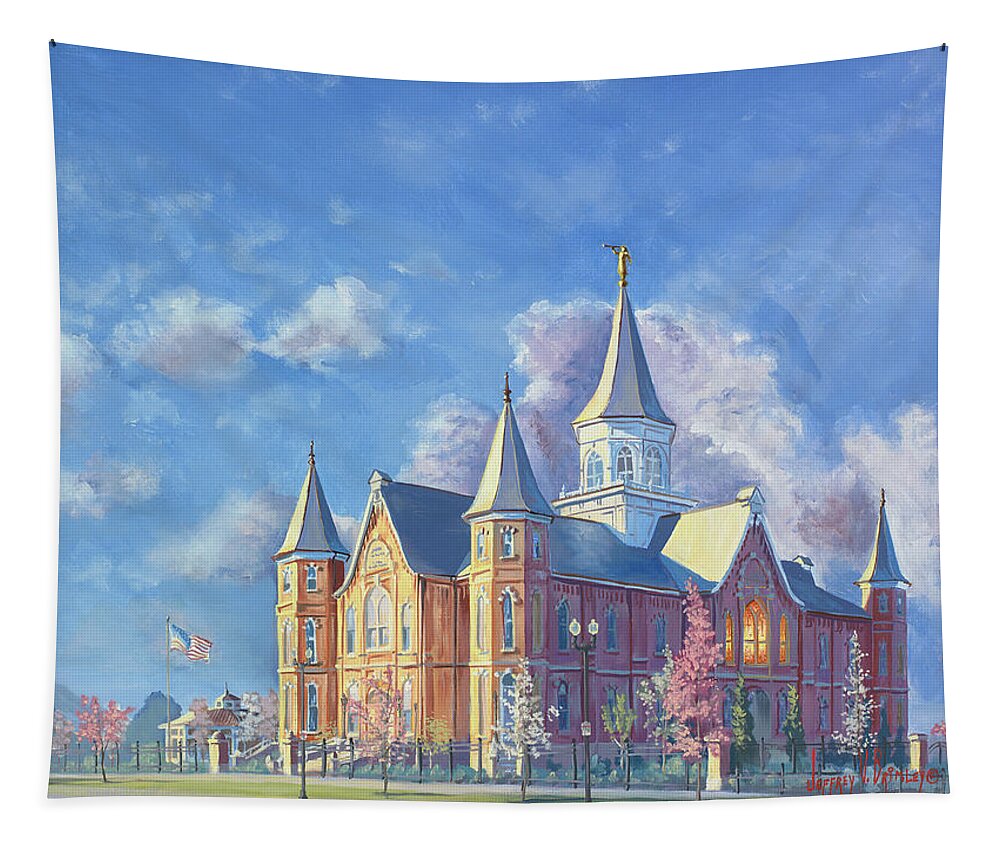 Jeff Tapestry featuring the painting Provo City Center Temple by Jeff Brimley