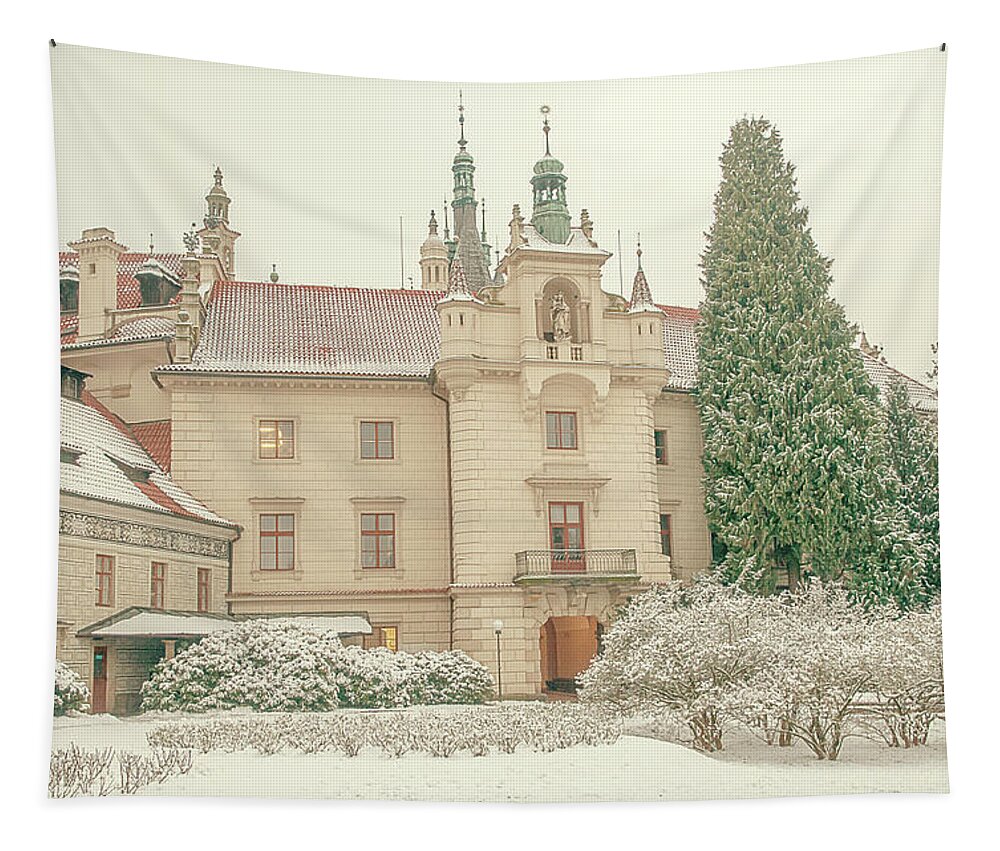Jenny Rainbow Fine Art Photography Tapestry featuring the photograph Pruhonice Castle in Winter by Jenny Rainbow