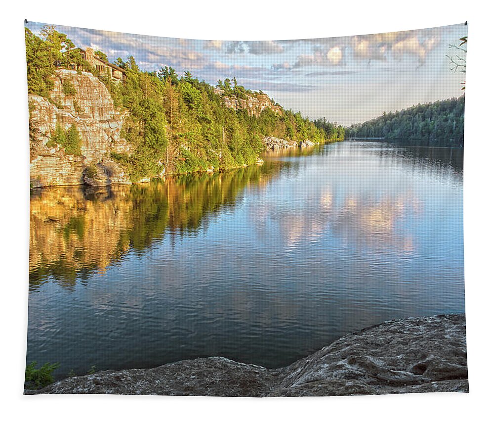 Reflections Tapestry featuring the photograph Puffy Cloud Reflections At Minnewaska by Angelo Marcialis