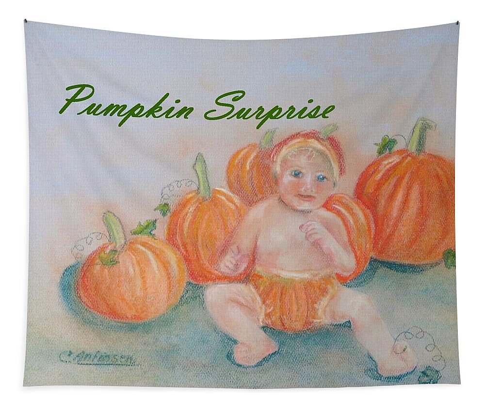 Baby Tapestry featuring the drawing Pumpkin Surprise by Carol Allen Anfinsen