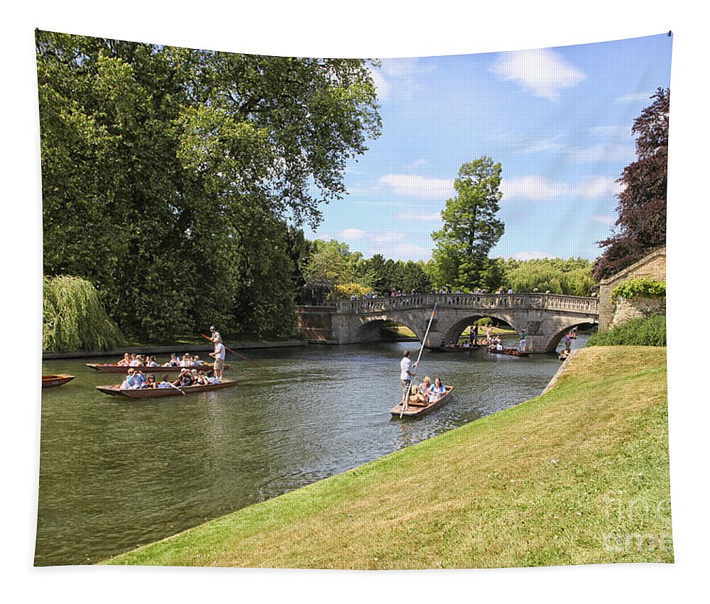 Punting Tapestry featuring the photograph Punter boats on the Cam river in Cambridge by Patricia Hofmeester
