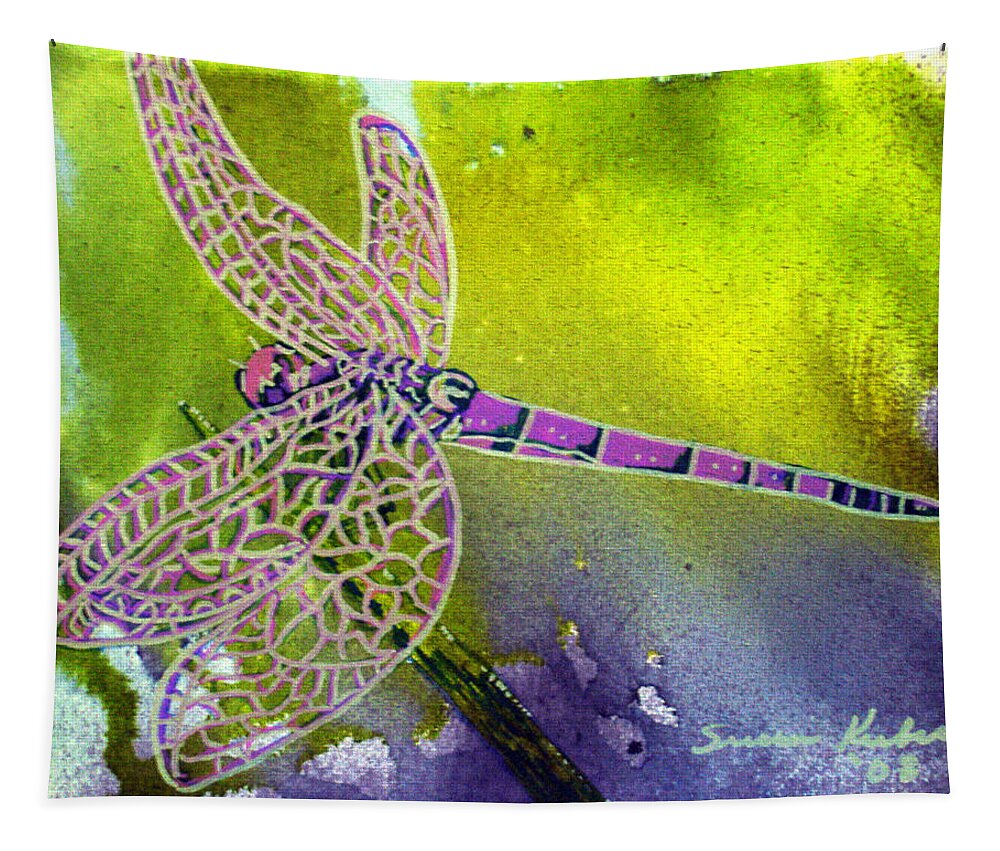Dragonfly Tapestry featuring the painting Purple Dragonfly by Susan Kubes