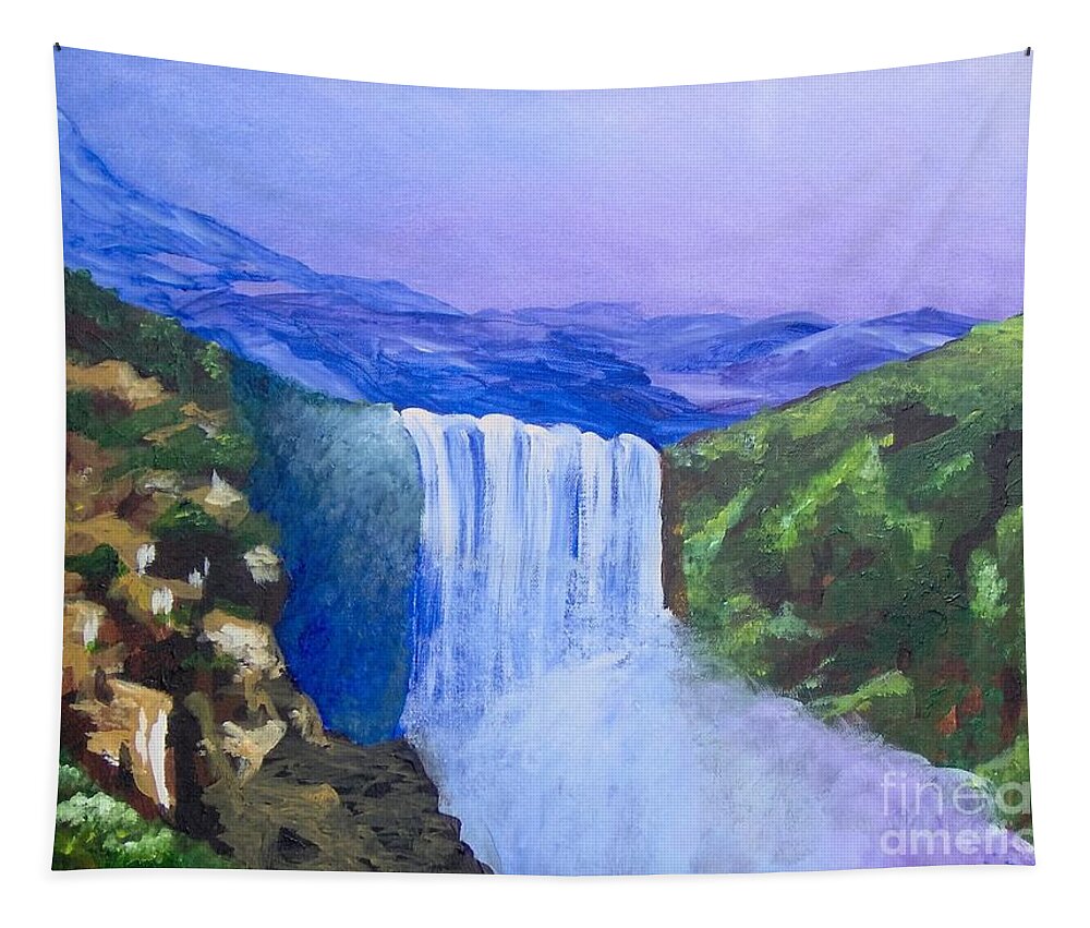 Landscape Tapestry featuring the painting Purple Mountains by Saundra Johnson