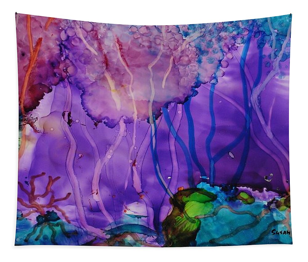 Abstract Tapestry featuring the painting Purple Silence by Susan Kubes