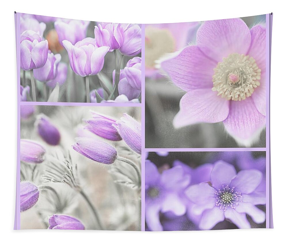 Jenny Rainbow Fine Art Photography Tapestry featuring the photograph Purple Spring Bloom Collage. Shabby Chic Collection by Jenny Rainbow