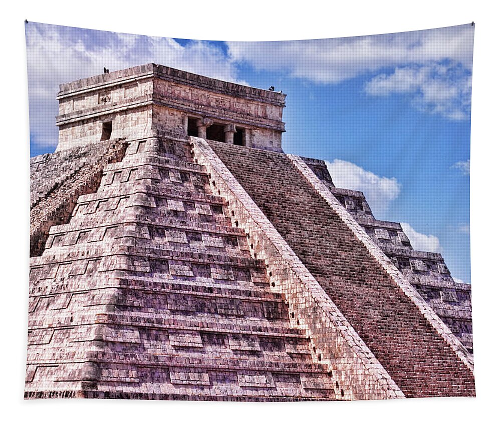 Chichen Itza Tapestry featuring the photograph Pyramid of Kukulcan at Chichen Itza by Tatiana Travelways