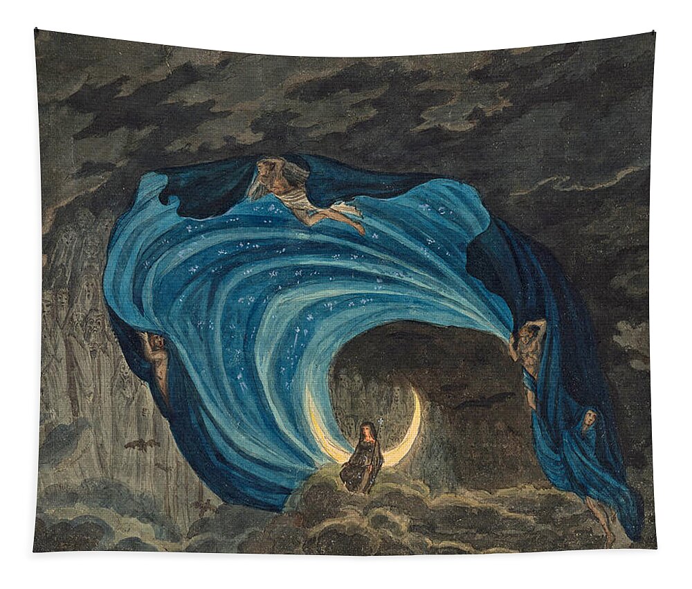 Simon Quaglio Tapestry featuring the drawing Queen of the Night Scene for Mozart's Magic Flute by Simon Quaglio