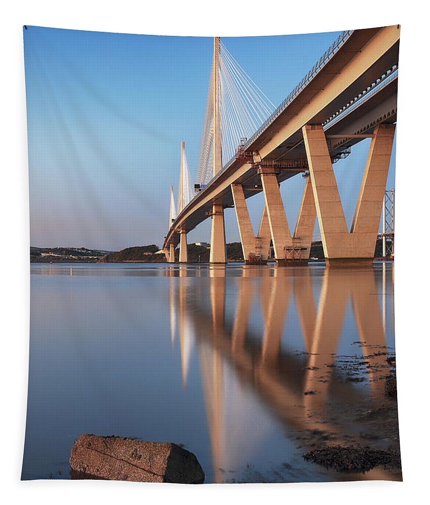 Queensferry Crossing Bridge Tapestry featuring the photograph Queensferry Crossing Portrait by Grant Glendinning