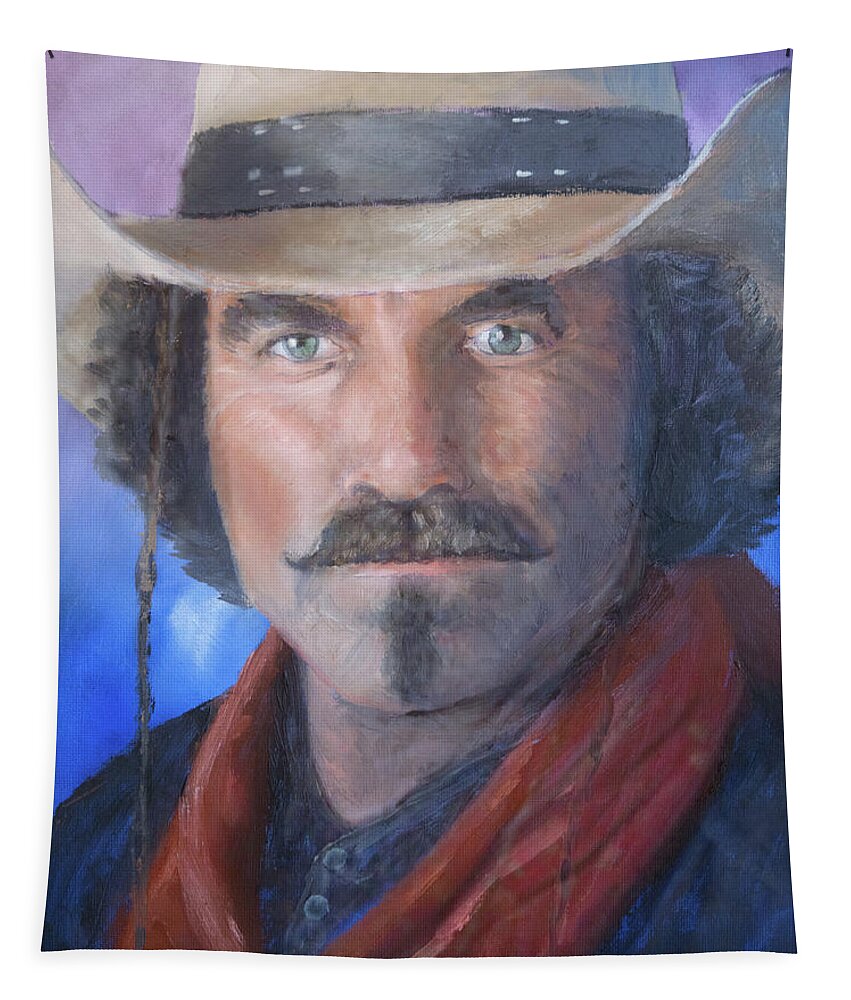 Tom Selleck Tapestry featuring the painting Quigley Down Under by Jerry McElroy