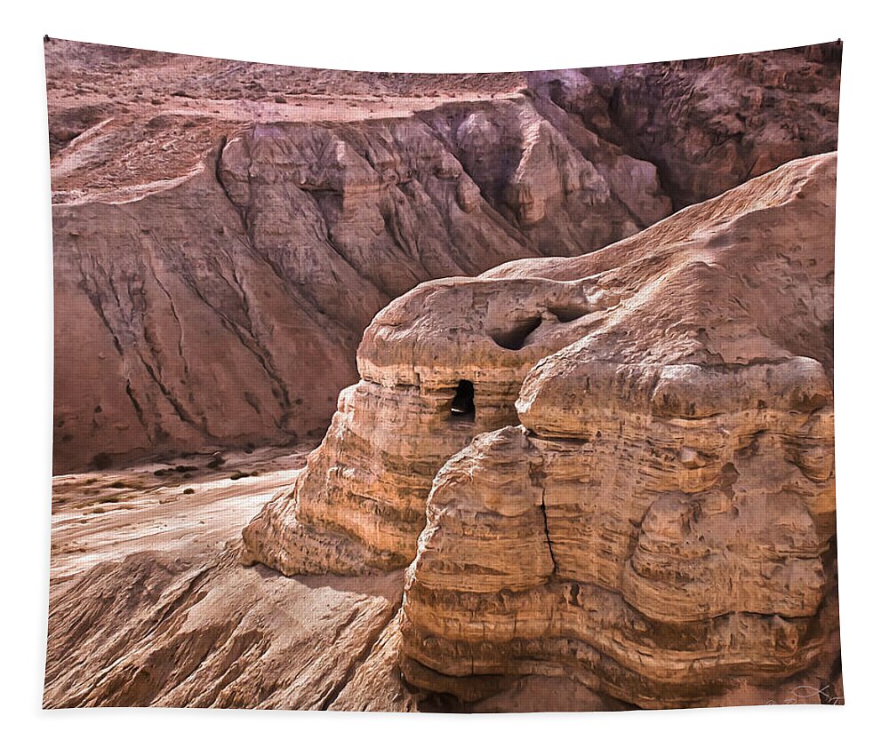 Landscape Tapestry featuring the photograph Qumran Cave 4, Israel by Brian Tada