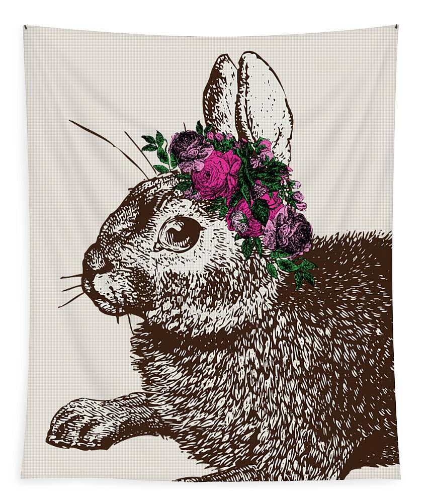 Rabbit And Roses Tapestry featuring the digital art Rabbit and Roses by Eclectic at Heart