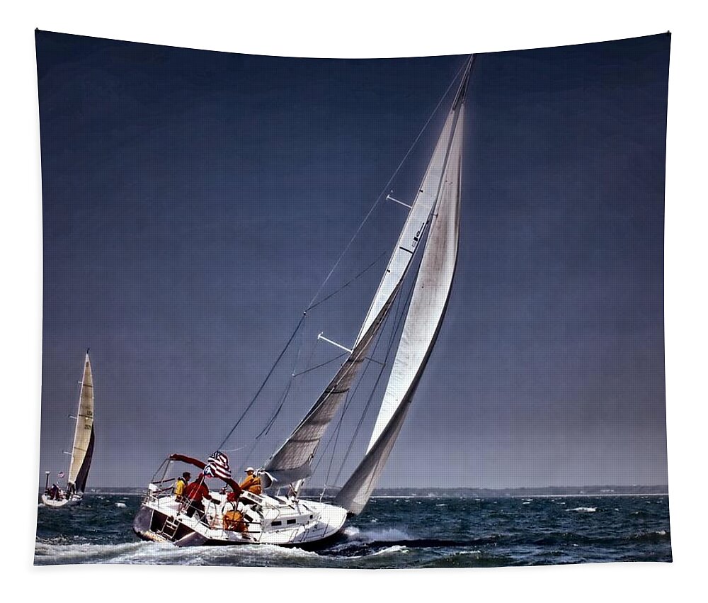 Sailing Tapestry featuring the photograph Racing to Nantucket by Bruce Gannon